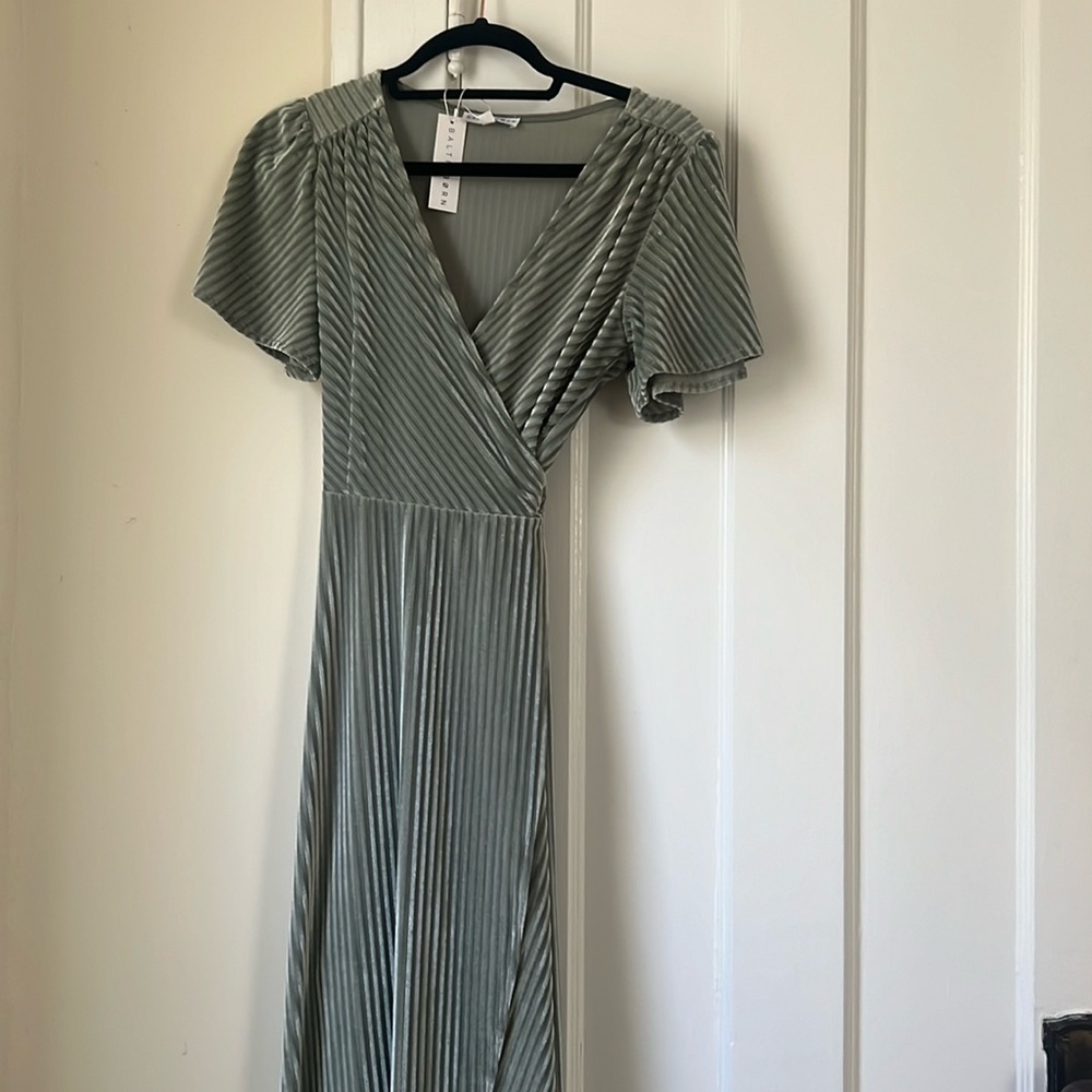 Andi Dusty Sage Ribbed Velvet Wrap Dress